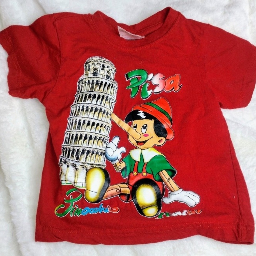 Disney Pinocchio Italy shirt. Leaning tower of Pisa! Size 1-2 years.